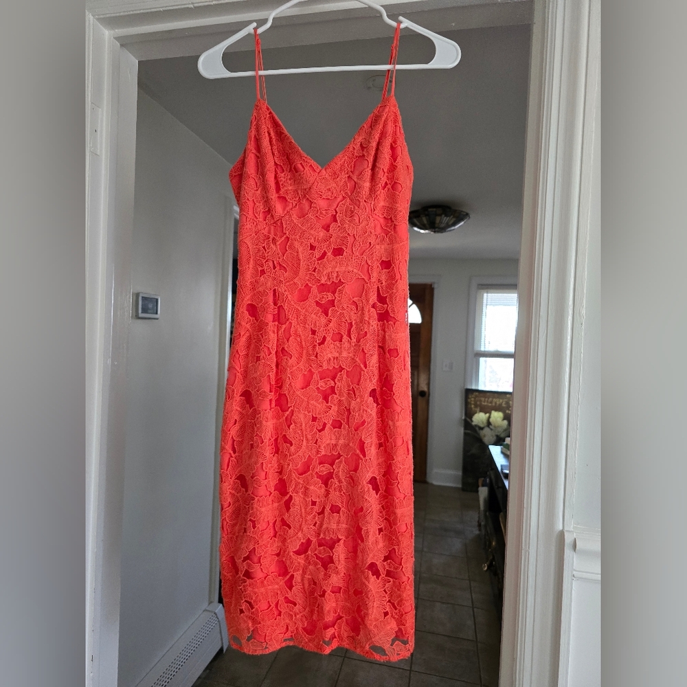 Vibrant Coral Lace Dress